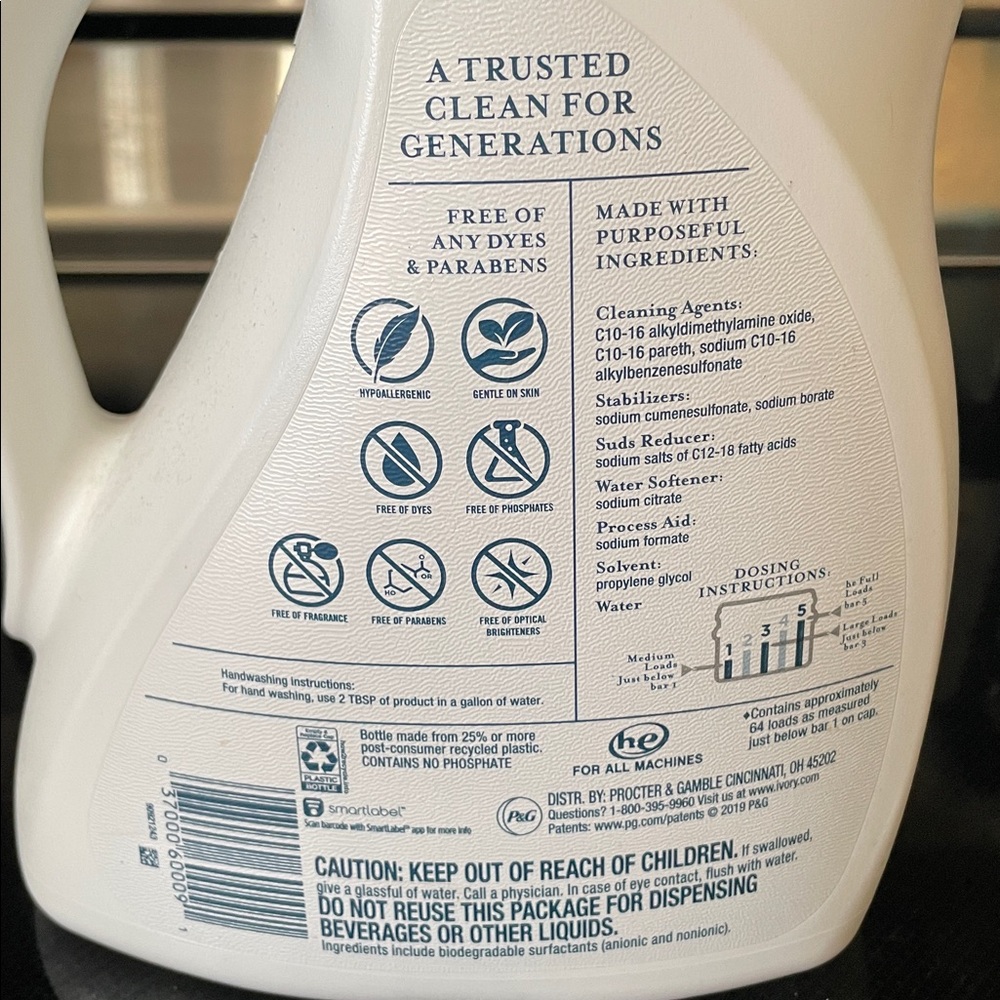 Ivory Laundry Detergent - 92oz 64 Loads Bottle Fragrance Free for Sensitive Skin - Picture 5 of 6